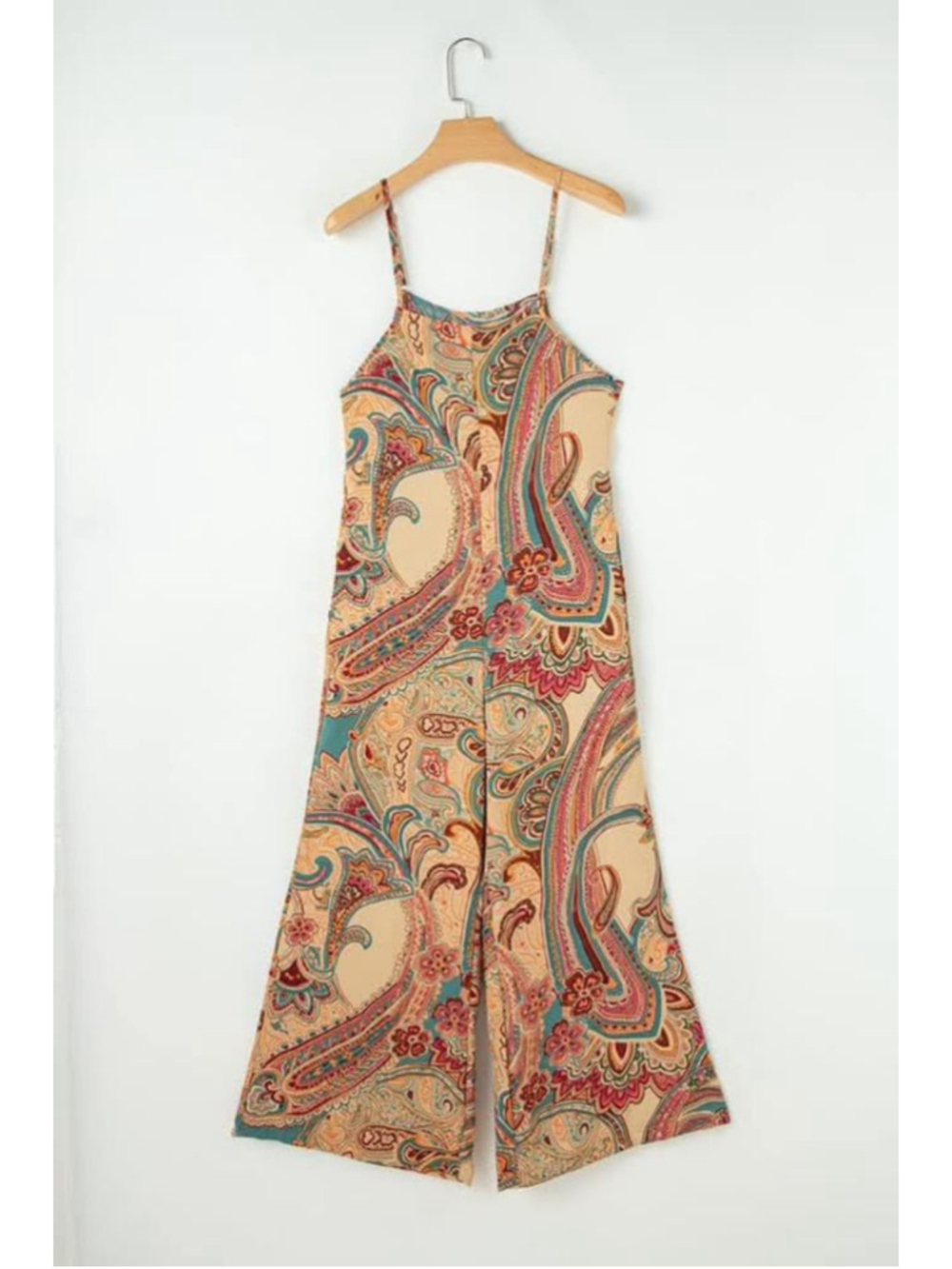 T&C APPAREL Paisley Print Beige Teal Jumpsuit Size M - Picture 3 of 8